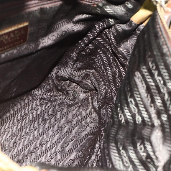 PRADA Chain Shoulder Bag Nylon Beige Gold Auth YKZ873