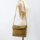 PRADA Chain Shoulder Bag Nylon Beige Gold Auth YKZ873-24