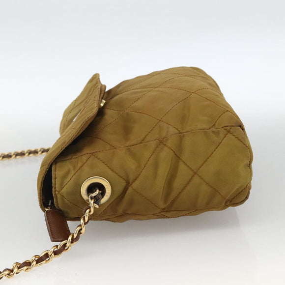 PRADA Chain Shoulder Bag Nylon Beige Gold Auth YKZ873