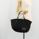 FENDI Tote Bag Nylon Black Silver Auth YKZ893-23
