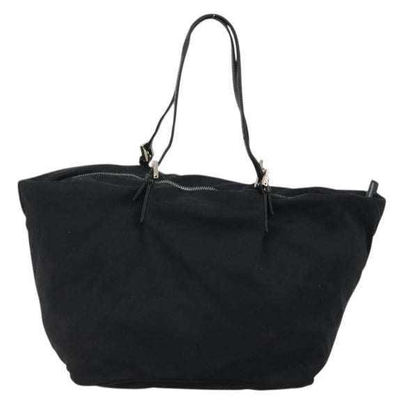 FENDI Tote Bag Nylon Black Silver Auth YKZ893