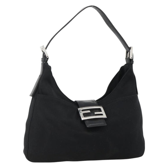 FENDI Mamma Baguette Shoulder Bag Nylon Black Silver Auth YKZ897
