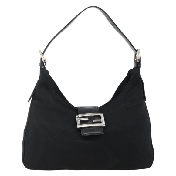 FENDI Mamma Baguette Shoulder Bag Nylon Black Silver Auth YKZ897