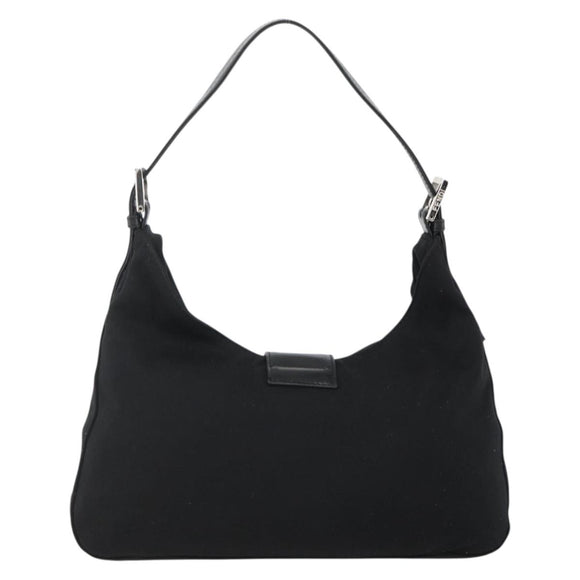 FENDI Mamma Baguette Shoulder Bag Nylon Black Silver Auth YKZ897