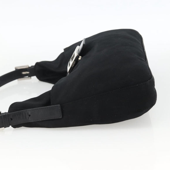 FENDI Mamma Baguette Shoulder Bag Nylon Black Silver Auth YKZ897
