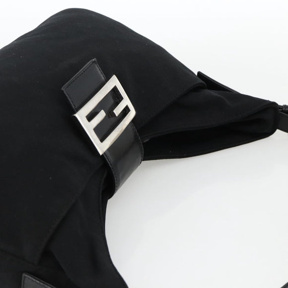 FENDI Mamma Baguette Shoulder Bag Nylon Black Silver Auth YKZ897
