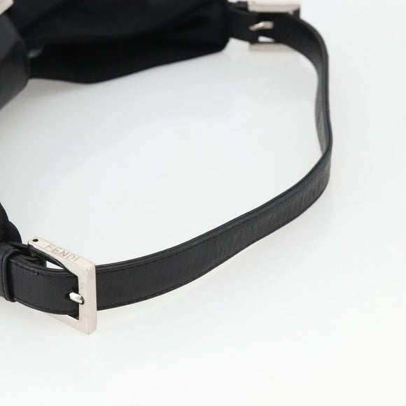 FENDI Mamma Baguette Shoulder Bag Nylon Black Silver Auth YKZ897