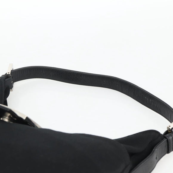 FENDI Mamma Baguette Shoulder Bag Nylon Black Silver Auth YKZ897