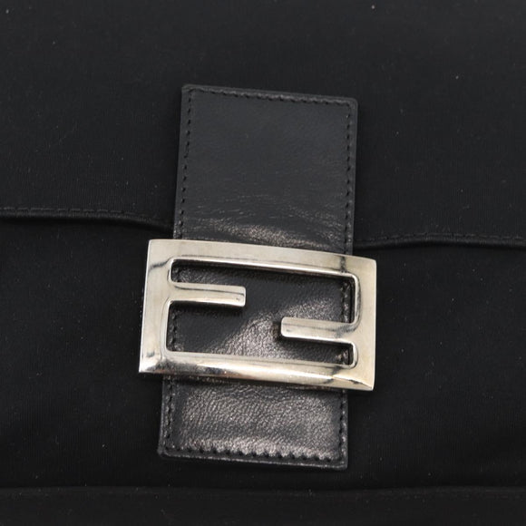 FENDI Mamma Baguette Shoulder Bag Nylon Black Silver Auth YKZ900