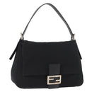 FENDI Mamma Baguette Shoulder Bag Nylon Black Silver Auth YKZ900-1