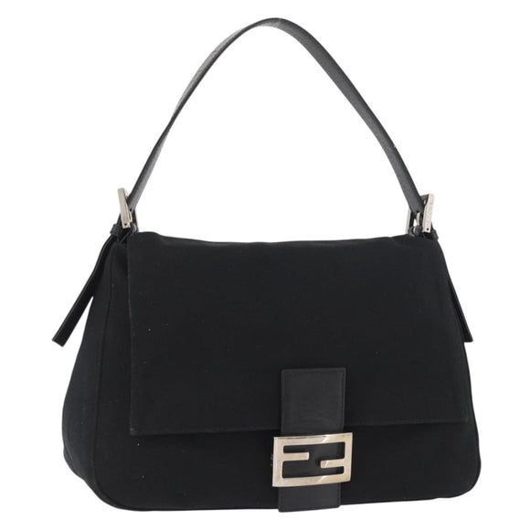 FENDI Mamma Baguette Shoulder Bag Nylon Black Silver Auth YKZ900
