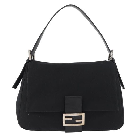 FENDI Mamma Baguette Shoulder Bag Nylon Black Silver Auth YKZ900