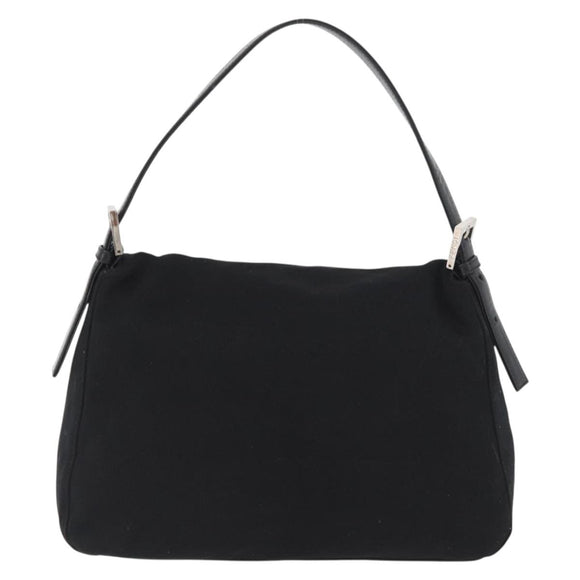 FENDI Mamma Baguette Shoulder Bag Nylon Black Silver Auth YKZ900