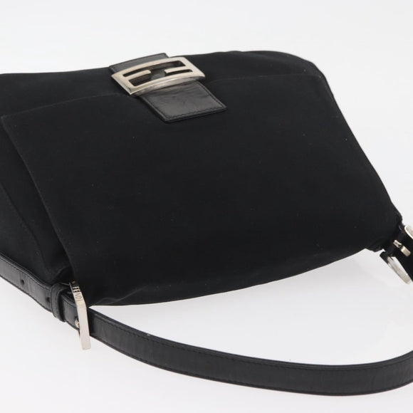 FENDI Mamma Baguette Shoulder Bag Nylon Black Silver Auth YKZ900