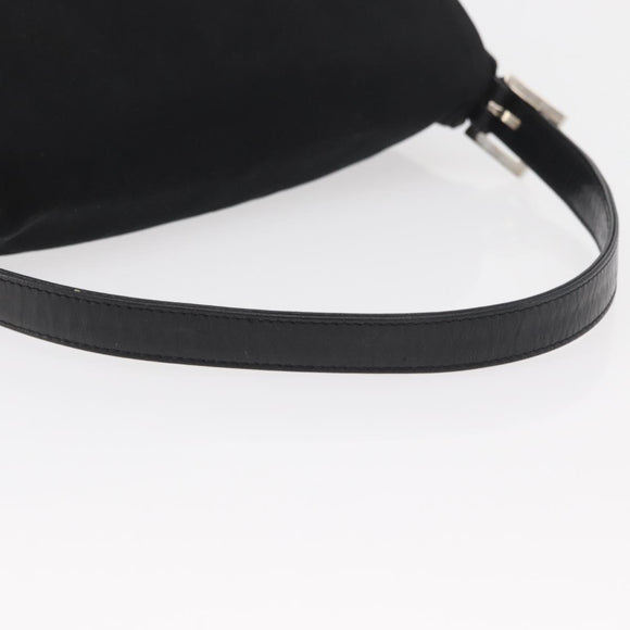 FENDI Mamma Baguette Shoulder Bag Nylon Black Silver Auth YKZ900