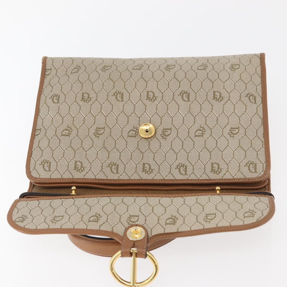 Christian Dior Honeycomb Canvas Hand Bag PVC Beige Gold Auth YKZ902
