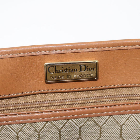 Christian Dior Honeycomb Canvas Hand Bag PVC Beige Gold Auth YKZ902