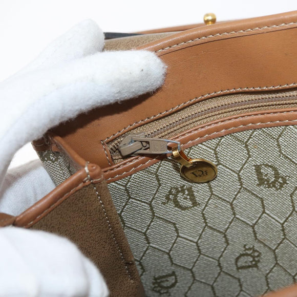 Christian Dior Honeycomb Canvas Hand Bag PVC Beige Gold Auth YKZ902