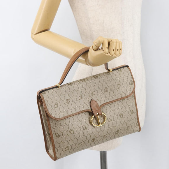 Christian Dior Honeycomb Canvas Hand Bag PVC Beige Gold Auth YKZ902