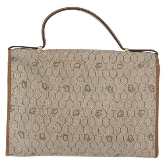 Christian Dior Honeycomb Canvas Hand Bag PVC Beige Gold Auth YKZ902