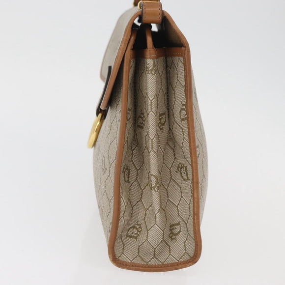 Christian Dior Honeycomb Canvas Hand Bag PVC Beige Gold Auth YKZ902