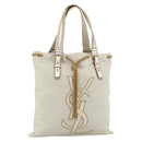 SAINT LAURENT Kahala Tote Bag Canvas Beige Gold 121631 Auth YKZ906A-1