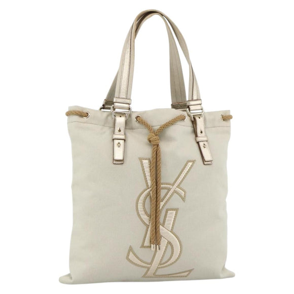 SAINT LAURENT Kahala Tote Bag Canvas Beige Gold 121631 Auth YKZ906A
