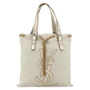 SAINT LAURENT Kahala Tote Bag Canvas Beige Gold 121631 Auth YKZ906A-13
