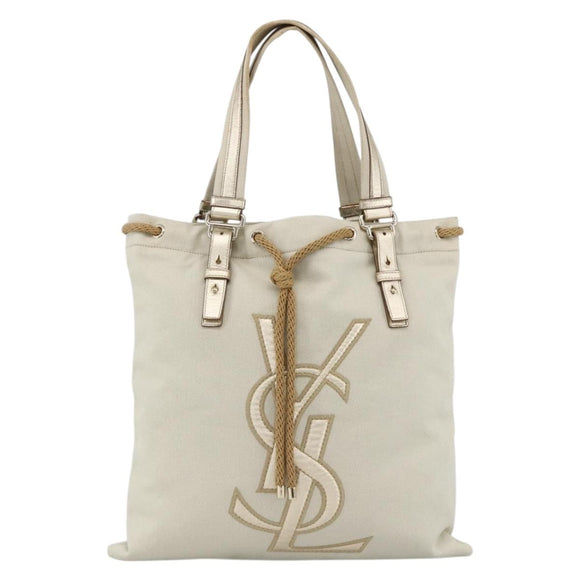 SAINT LAURENT Kahala Tote Bag Canvas Beige Gold 121631 Auth YKZ906A