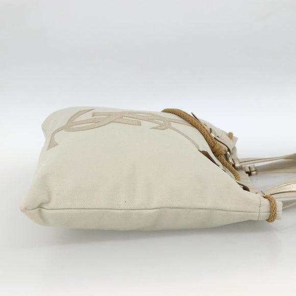 SAINT LAURENT Kahala Tote Bag Canvas Beige Gold 121631 Auth YKZ906A