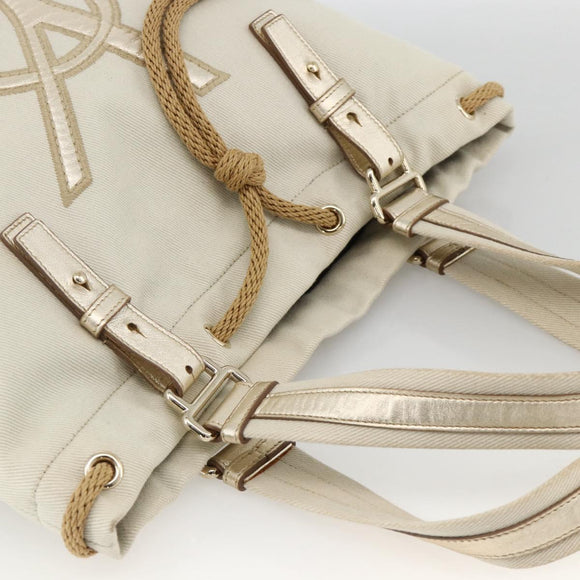 SAINT LAURENT Kahala Tote Bag Canvas Beige Gold 121631 Auth YKZ906A