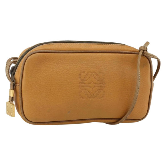 LOEWE Shoulder Bag Leather Beige Gold Auth YKZ909
