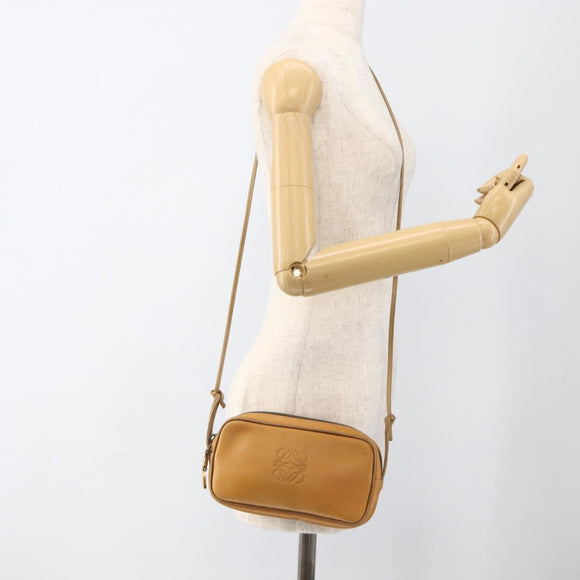 LOEWE Shoulder Bag Leather Beige Gold Auth YKZ909