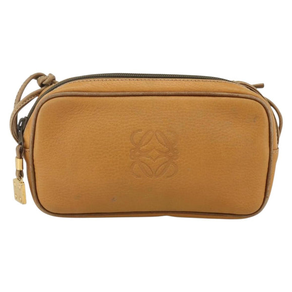 LOEWE Shoulder Bag Leather Beige Gold Auth YKZ909