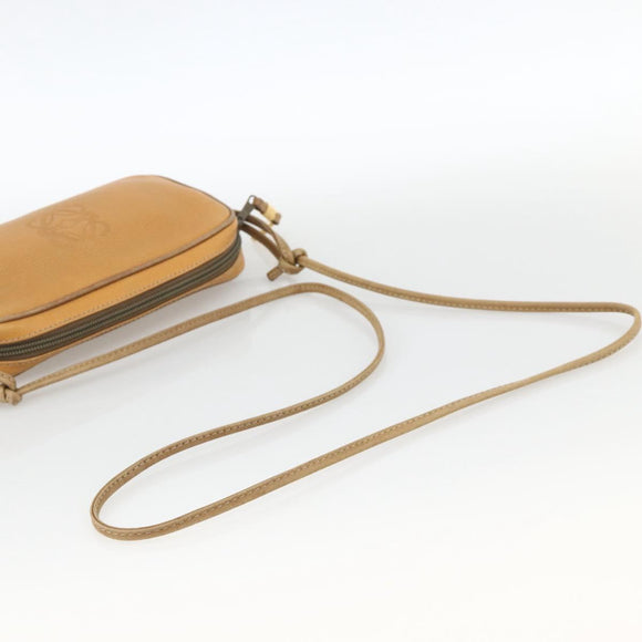 LOEWE Shoulder Bag Leather Beige Gold Auth YKZ909