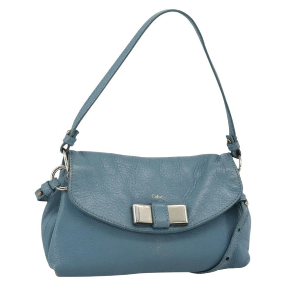 Chloe Lily Shoulder Bag Leather 2way Light Blue Silver Auth YKZ910A