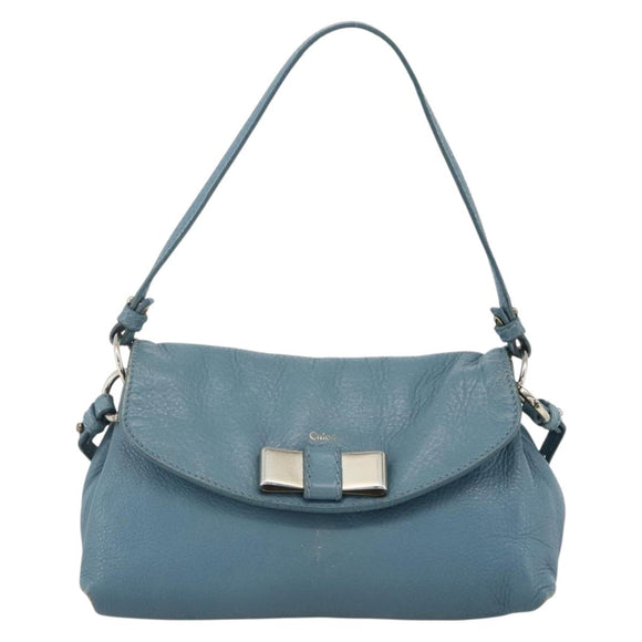 Chloe Lily Shoulder Bag Leather 2way Light Blue Silver Auth YKZ910A
