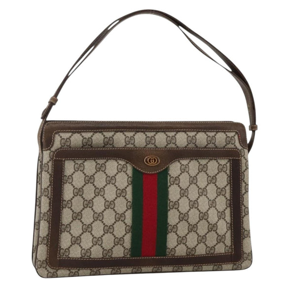 GUCCI GG Supreme Web Sherry Line Bag PVC Beige Gold 14 01 4085 Auth YKZ913