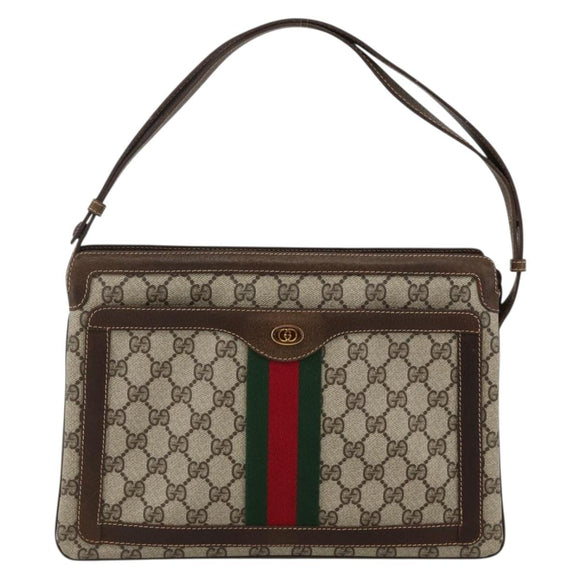 GUCCI GG Supreme Web Sherry Line Bag PVC Beige Gold 14 01 4085 Auth YKZ913