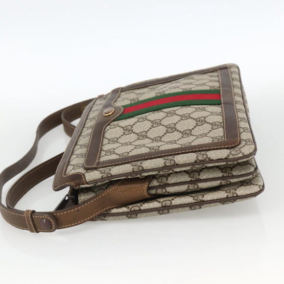 GUCCI GG Supreme Web Sherry Line Bag PVC Beige Gold 14 01 4085 Auth YKZ913
