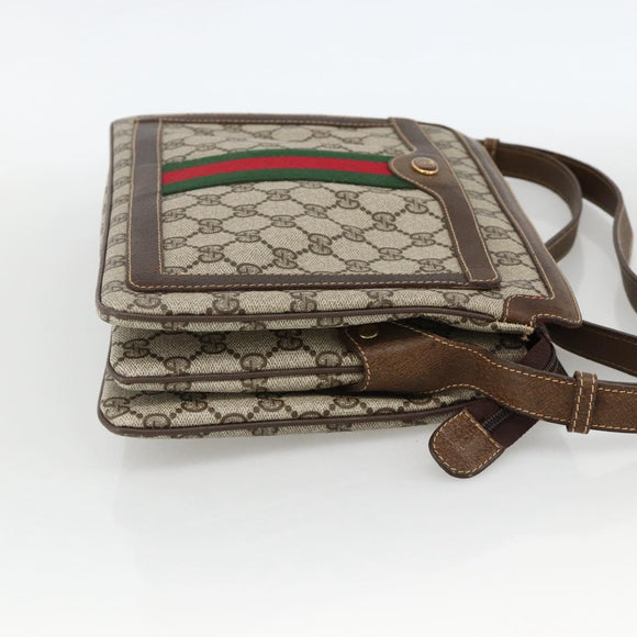 GUCCI GG Supreme Web Sherry Line Bag PVC Beige Gold 14 01 4085 Auth YKZ913