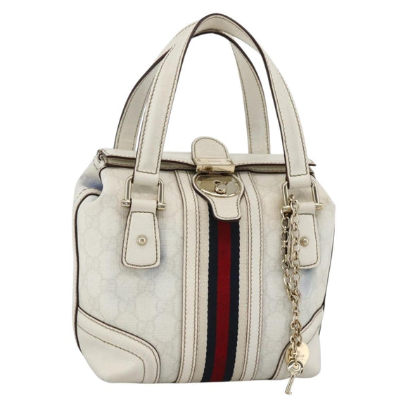 GUCCI GG Supreme Sherry Line Ophidia Hand Bag PVC White Gold 153028 Auth YKZ923