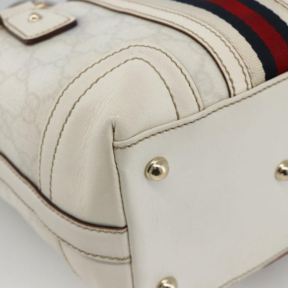 GUCCI GG Supreme Sherry Line Ophidia Hand Bag PVC White Gold 153028 Auth YKZ923
