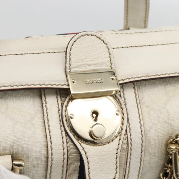 GUCCI GG Supreme Sherry Line Ophidia Hand Bag PVC White Gold 153028 Auth YKZ923