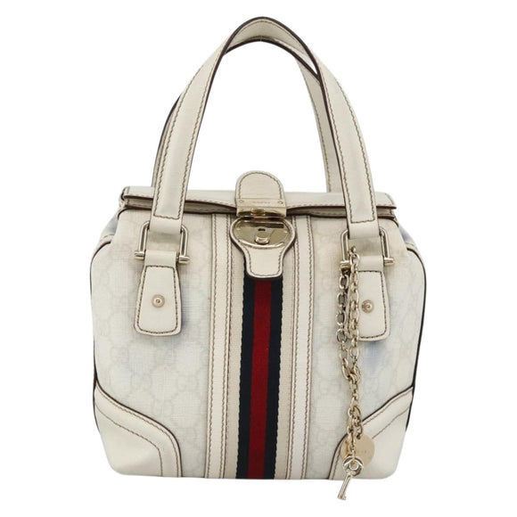 GUCCI GG Supreme Sherry Line Ophidia Hand Bag PVC White Gold 153028 Auth YKZ923