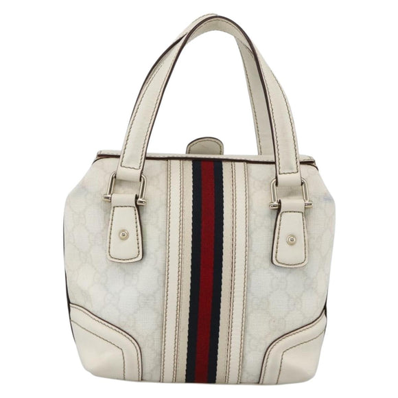 GUCCI GG Supreme Sherry Line Ophidia Hand Bag PVC White Gold 153028 Auth YKZ923