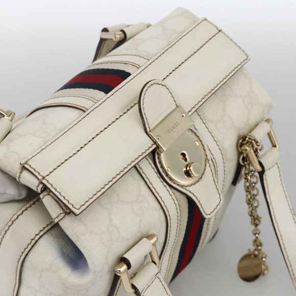 GUCCI GG Supreme Sherry Line Ophidia Hand Bag PVC White Gold 153028 Auth YKZ923