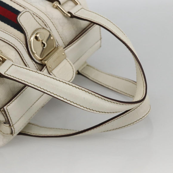 GUCCI GG Supreme Sherry Line Ophidia Hand Bag PVC White Gold 153028 Auth YKZ923