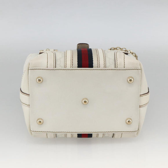 GUCCI GG Supreme Sherry Line Ophidia Hand Bag PVC White Gold 153028 Auth YKZ923