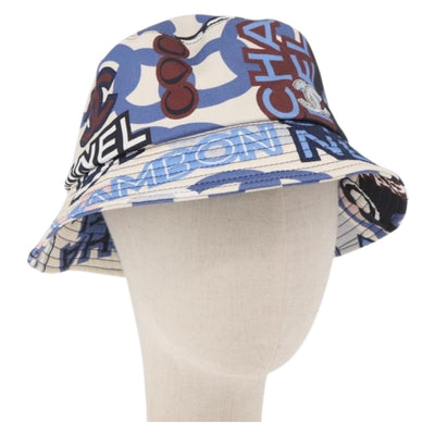 CHANEL Hat Cotton White CC Auth YKZ930M